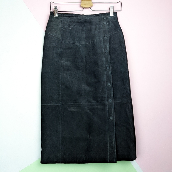Vintage 80's Leather by Wilsons Snap Front Wiggle Skirt - Picture 3 of 5